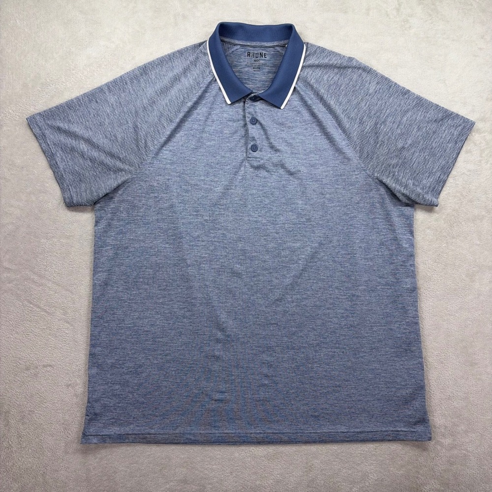 Rhone Delta Pique Polo Mens XL Blue Short Sleeve Golf Athletic Shirt Textured